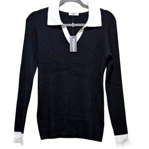 Zeagoo‎ Black & White Knit Long Sleeve Collared Sweater XXL
